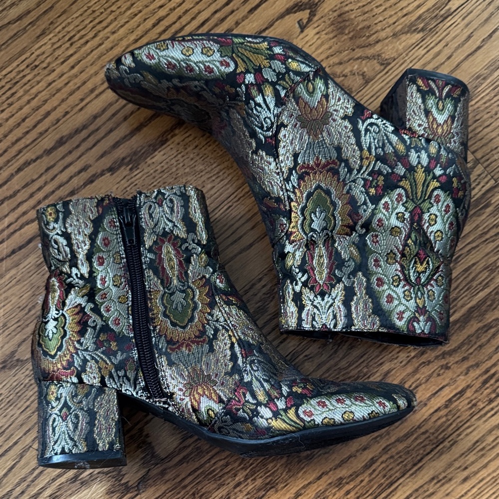 Unisa Brocade Ankle Boots - Black and Gold